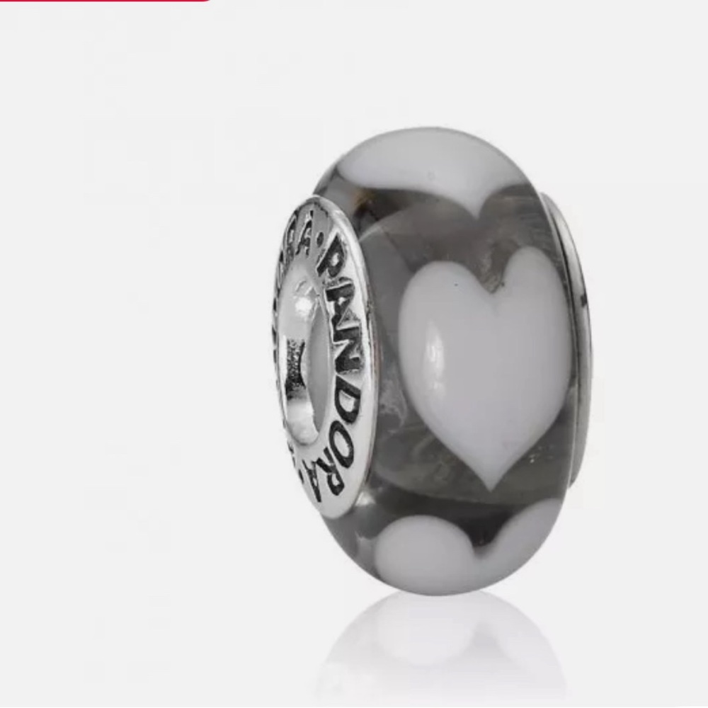Authentic Pandora Gray Ice Love White Hearts Murano Charm Bead #790666